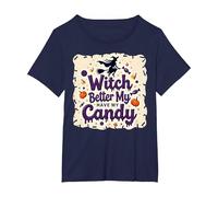 È Meglio Che la Strega di Halloween Si diverta con i Miei dolcetti o scherzetti Maglietta, Donna Plus-Size, Navy, 3X