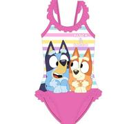 E plus M Bluey & Bingo, costume da bagno e telo mare da ragazza, costume intero estivo per bambini, misure 92-122, ideale per spiaggia e piscina, Colore: rosa., 92 cm-98 cm