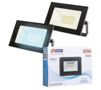E-QUICKLY faretti LED da esterno - 20W, potente proiettore da 1600 lumen, fari LED con luce bianca fredda 6000K, faro LED con grado di impermeabilità IP65, connessione 220V, 2 PZ