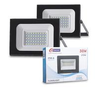 E-QUICKLY faretti LED da esterno - 30W, potente proiettore da 2400 lumen, faretto LED con luce bianca fredda 6000K, faro LED con grado di impermeabilità IP65, connessione 220V, 2 PZ