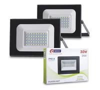 E-QUICKLY faretti LED da esterno - 30W, potente proiettore da 2400 lumen, faretto led da esterno con luce bianca naturale 4000K, faro LED grado di impermeabilità IP65, faretti da giardino 220V, 2 PZ