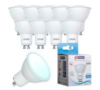 E-QUICKLY lampadina gu10 led - faretti led 7w equivalenti 50w, lampadine led gu10 luce fredda 6000k, faretto da interno, attacco gu10 led 6000k, lampadine 630 lumen ad alta efficienza, 10 pz
