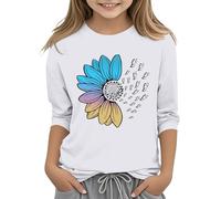 e Ragazze Casual Solid Color Girocollo Sette Polsini T Shirt Top 3 13 anni Camicetta Con Scollo, bianco, 10-11Years