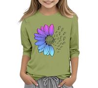 e ragazze Casual Solid Color Girocollo Sette polsino T Shirt Top 3 13 anni Baby Bio Abbigliamento, Verde menta, 10-11Years