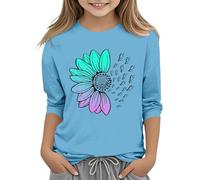 e ragazze Casual Solid Color Girocollo Sette polsino T Shirt Top 3 13 anni T Shirt Ragazze Paillettes, Azzurro, 8-9 Jahre