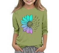 e ragazze Casual Solid Color Girocollo Sette polsino T Shirt Top 3 13 anni T Shirt Ragazze Paillettes, Verde menta, 6-7 Jahre