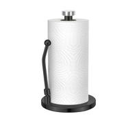E-ROOM TREND Porta asciugamani di carta nera con braccio a molla, in acciaio al carbonio, base grande diametro 17 cm, con fondo antiscivolo, supporto per dispenser di asciugamani di carta per piano di