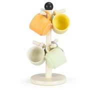 E-ROOM TREND Porta tazze da caffè in legno, con 6 ganci, supporto per tazze da appoggio, organizer per tazze da caffè, accessori e decorazioni per bar, colore: bianco (MH371)