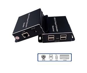 E-SDS USB Extender Over Cat5E/6 up to 196ft, USB2.0 Over Cat6 Cat5E Extender with 4 USB 2.0 Ports, Plug and Play, No Driver Needed Support All Operating System, Two Web Cameras Work Synchronously