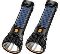 E-SHIDAI 2 pezzi torcia solare ricaricabile multifunzione LED 1000 lumen con luce stroboscopica di emergenza e batteria da 1200 mAh, alimentazione di emergenza e cavo di ricarica USB, ricarica rapida