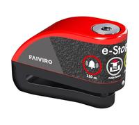 E-STOP -F A I V I R O- Blocca disco elettronico con allarme 110db Rosso/Nero chiusura a scatto Asta di chiusura in acciaio nichelato, Ø 6 mm