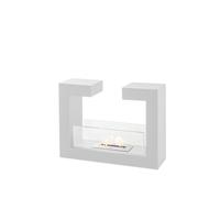 STONES HOME FURNITURE, Camino a Bioetanolo da Pavimento, Senza Fumo, Bruciatore in Acciaio da 1,5 l, Durata Fiamma 3 ore, Modello Tete a Tete, Colore Bianco con Vetro Temperato, 78 x 25 x h 58 cm