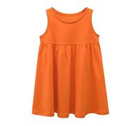 E Top Set Ragazze Senza Maniche Casual A-Line Skater Vestito per la Festa della Scuola Principessa Abiti Bambini Gonne Per Ragazze, Colore: arancione., 4-5 Anni