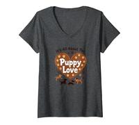 È Tutto sull'amore dei Cuccioli - Adorabile Amante dei Cani Maglietta con Collo a V, Donna, Grigio Scuro, XL