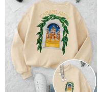 E un maglione con cappuccio imbottito, selvaggio e morbido, questo maglione imbottito ha un colore di base nero puro assoluto, stampa orchidea rosa sul retro, super assoluto, "Scatena la bestia che è 