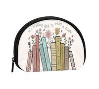 È una buona giornata per leggere un libro Piccolo portamonete a conchiglia per donne e uomini - Piccolo portafoglio con cerniera, porta monete, chiavi e carte da viaggio portatile