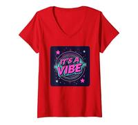 È Una Festa Spaziale retrò al Neon Maglietta con Collo a V, Donna, Rosso, XL