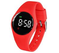 e-vibra Orologio impermeabile con sveglia vibrante, ricaricabile, 15 allarmi, promemoria per vasino, orologio con schermo di blocco (rosso rotondo)