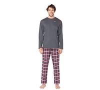 e.VIP® Carl L 962 - Pigiama da uomo in 100% cotone, grigio/rosso, XXXL