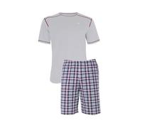 e.VIP® Pigiama uomo Carl S 885 in cotone, Grigio chiaro/Bordeaux, L