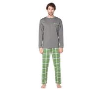 e.VIP® Pigiama uomo Luke 326 in puro cotone, grigio/verde, L
