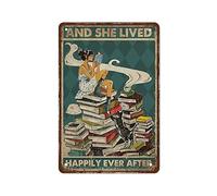 E visse per sempre felici e contenti Poster Lettura Ragazza Amore Arte Libro Anima Divertente Targa in metallo vintage per camera da letto Soggiorno Cucina Cortile Giardino Decorazione da parete Rega