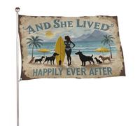 "E vissero tutti felici e contenti, cane" 3x5 piedi, striscioni decorativi resistenti per esterni, bandiere di benvenuto per patio, bandiere primaverili per cortile