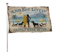 "E vissero tutti felici e contenti, cane" 5x8 piedi, striscioni decorativi resistenti per esterni, bandiere di benvenuto per patio, bandiere primaverili per cortile