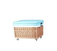 e-wicker24 Alles aus Weide Cassapanca Portaoggetti in Vimini Naturale su Ruote con Morbido Cuscino Sedile Cestino Portaoggetti Intrecciato a Mano con Due Manici Cestino Vintage per Giocattoli