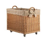 e-wicker24 Alles aus Weide - Cestino per camino, rettangolare, in vimini, con ruote, con fodera in iuta