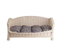 e-wicker24 Naturale Cesta per Cani in Vimini Lettino Cane con Cuscino Morbido Rialzato Divanetto per Cani Cuccia Cani Letto per Cani Taglia Piccola Lettini per Cane (64 x 42 H35, Bianco)