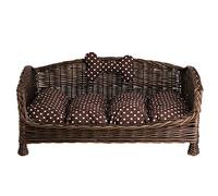 e-wicker24 Naturale Cesta per Cani in Vimini Lettino Cane con Cuscino Morbido Rialzato Divanetto per Cani Cuccia Cani Letto per Cani Taglia Piccola Lettini per Cane (64 x 42 H32, Marrone Scuro)