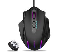 E-Yooso Mouse da gioco grande cablato, grande mouse gamer con pulsante di accensione rapido, 5 pulsanti laterali, 12400 DPI, 5 modalità di illuminazione, 11 tasti macro programmabili, pesi regolabili