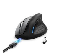 E-Yooso Mouse ergonomico senza fili Vertical con 6 pulsanti, batteria ricaricabile, 5 livelli DPI regolabili, 4800 DPI, Bluetooth e connessione 2,4 GHz tramite ricevitore USB Unifying MultiDevice