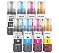 E104 Bottiglie di Inchiostro Compatibili Multipack per Stampanti ET-2710 2711 2712 2714 2715 2720 2721 2726 ET-2810 2811 2812 2814 2815 2820 2821 ET-4800 (8-Pack, 2 Nero, 2 Ciano, 2 Magenta, 2 Giallo)