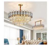 E14 LED MODERNO MODERNO Crystal Crystal Pla lampadario per il soggiorno illuminazione di lusso oro rettangolo rotondo Postmodern Chain decorazioni per la casa (colore: dia100cmh38cm, dimensioni: