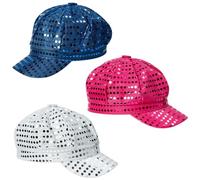 E1mity Cappello da donna anni '70 con paillettes, 3 pezzi, colore blu, argento e rosa glitterato, per feste in maschera, cosplay, retrò, feste, discoteca, addio al nubilato, notte