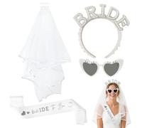 E1mity Set di accessori da sposa per la futura sposa - braccialetto di perline, occhiali da sole a forma di cuore e accessori da sposa, in poliestere, decorazione per addio al nubilato, feste di addio