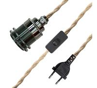 E27, cavo per lampada vintage, lampada a sospensione, con interruttore e spina, corda di canapa, kit per lampada a sospensione fai da te a testa singola, per cuscinetti Loft（Senza lampadina）