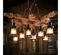 E27 Lampadario Corda Di Canapa Lampada Da Soffitto Legno A Soppalco Luci A Goccia in Metallo Industriale Internet Cafe Pendant Light Altezza Regolabile Illuminazione Ristorante Retro 8 Lampada