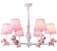 E27 Lampadario per cameretta per bambini con cavallo in legno rosa semplice cartone animato, soggiorno studio per camera da letto, lampadario a colori pastorale americana creativa, rosa., 3