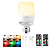 E27 Lampadina Batteria Con Telecomando, Lampadina Ricaricabile Magnetica USB Con Interruttore, LED Dimmerabile Senza Fili Lampadina Per Lampade, Lampadina RGB Colore, 400lm, Timer, 2600mah,1 PACK