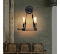 E27 LED Lampada da parete in ferro battuto con corda di canapa retrò stile indus