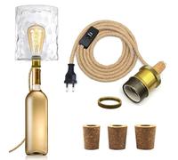 E27 Portalampada per Bottiglia, 240 CM Corda di Canapa Cavo e Porta Lampade in Metallo Ceramica, Colore Bronzo Kit Lampada Bottiglia con 3 Tappi di Sughero, DIY Lampada da Tavolo per Varie Bottiglie