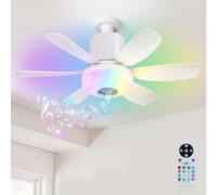 E27 Ventilatore da Soffitto con Luce e Bluetooth Altoparlante RGB Dimmerabile Plafoniera con Lampada e Telecomando RGB LED Lampada Illuminazione Silenzioso Piccolo Fan per Soggiorno Camera Bambini