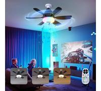 E27 Ventilatore da Soffitto con Luce e Telecomando RGB Dimmerabile Plafoniera con Lampada Integrata Plafoniera Ventilatore Soffitto LED Bluetooth Altoparlante Lampada Illuminazione per Camera da Letto