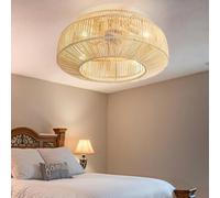 E27 Ventilatore Da Soffitto In Bambù Retrò Con Illuminazione E Telecomando Plafoniera Silenzioso Luci Pendenti 6 Velocità Timer Reversibile Ciondolo Vintage Camera Letto Soggiorno Sala Pranzo Cucina