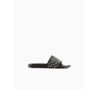 EA7 Emporio Armani Slides con logo all-over ciabatte con fascia da uomo Black