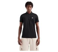 Emporio Armani Polo nera EA7 in cotone con logo distintivo con zip a un quarto, nero, L
