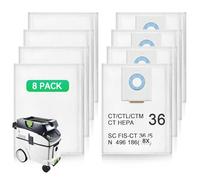 EAAGHK 8 Sacchetti Compatibile con Aspirapolvere Festool Cleantec CT 36 / CTM 36 E/CTL 36 E Sacchetti Filtroper Aspirapolvere in Tessuto Non Tessuto ad Alta Capacità, 80x63cm
